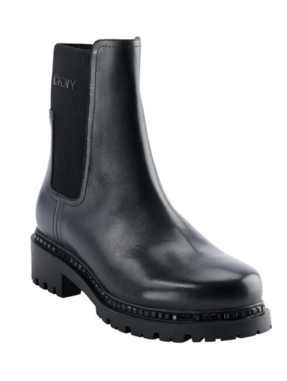 DKNY Roxanne Leather Chelsea Slip-on Lug Boots With Studs Size 11 Black